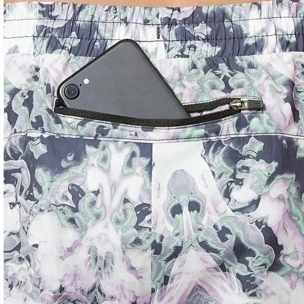 Sweaty Betty Women's  XS Interval Run Shorts Gray Mint Polyester Stretch Active